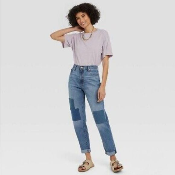 Universal Thread High Rise Patchwork Boyfriend Jean's NWT - Picture 1 of 9